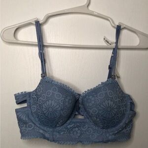 NWT Aerie Real Power Balconette Paisley Lace Strappy Bra Dusty Blue 34B